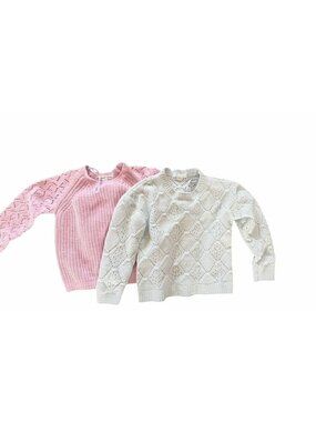 Star & Lily Girls Knit Sweaters Size M 10/12 Pink & White Diamond Pattern Set